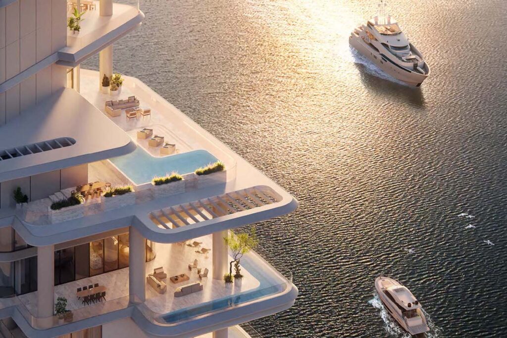 bird view of business bay with boat
