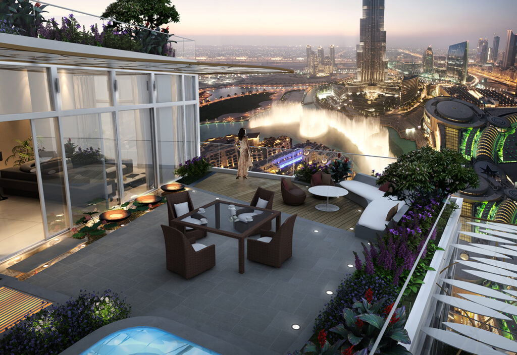 Open terrace view from a home to burj khalifa