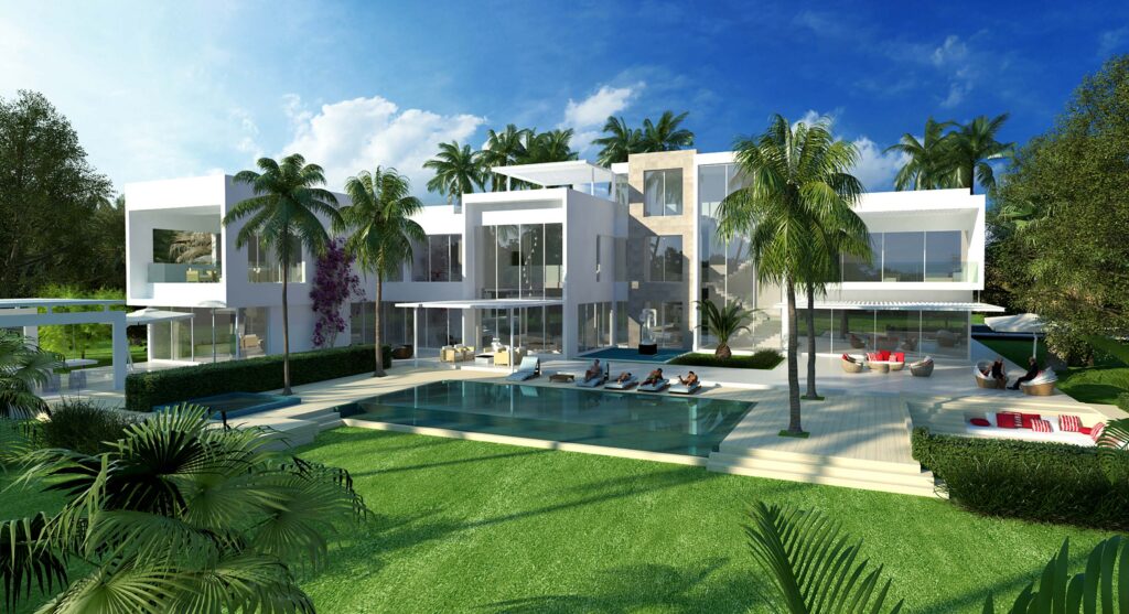 Al Barari Mansions surrounded by lush botanical gardens, showcasing a serene lifestyle in a tranquil environment.